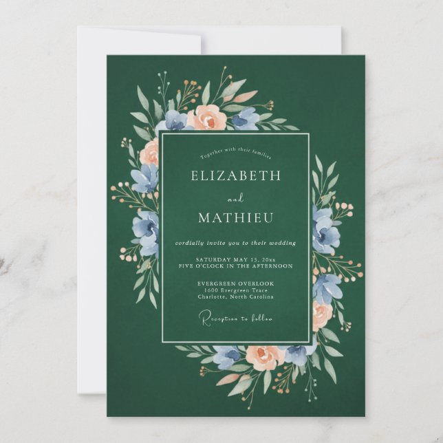 Forest Green Moody Botanical Wedding Invitation (Front)