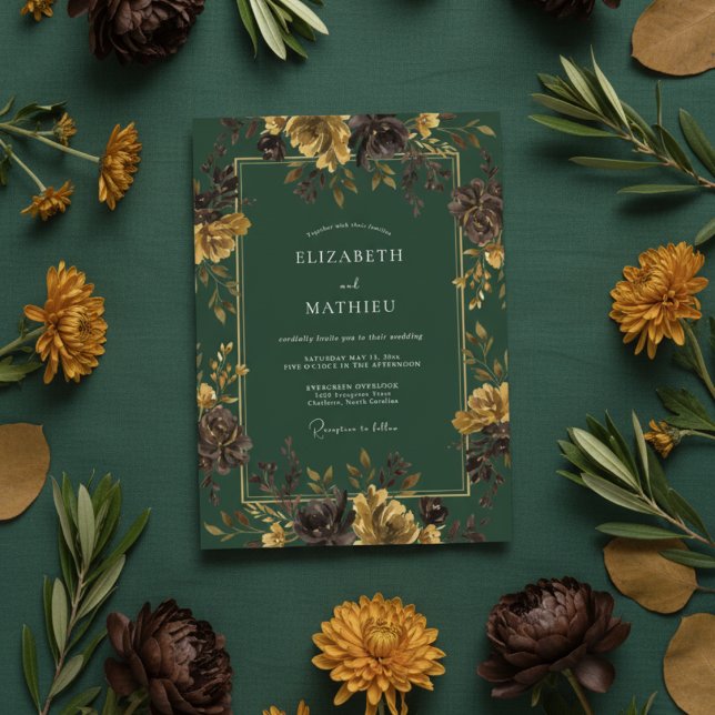 Forest Green Moody Fall Wedding Invitation (Creator Uploaded)