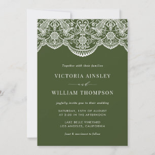 Forest Green Moroccan Lace Mod Wedding Invitation