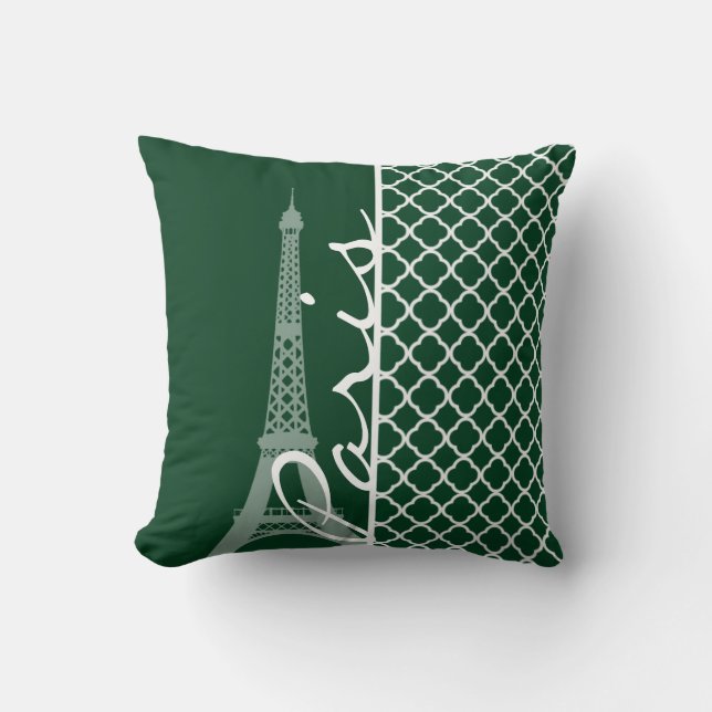 Forest Green Moroccan Quatrefoil; Paris Throw Pillow (Front)