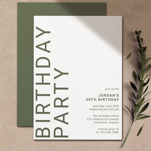 Forest Green Moss  Bold Typography Simple Any Age Invitation