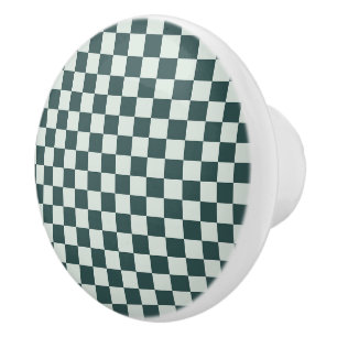 Forest green moss checkerboard pattern ceramic knob