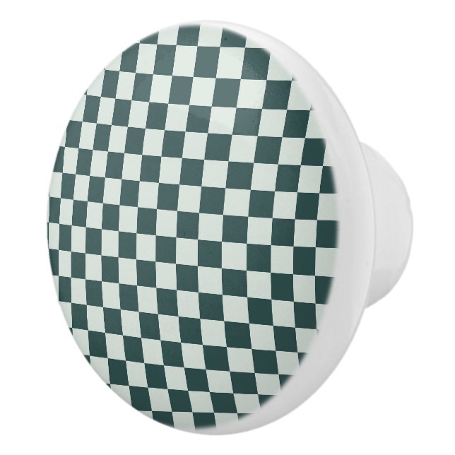 Forest green moss checkerboard pattern ceramic knob (Right)