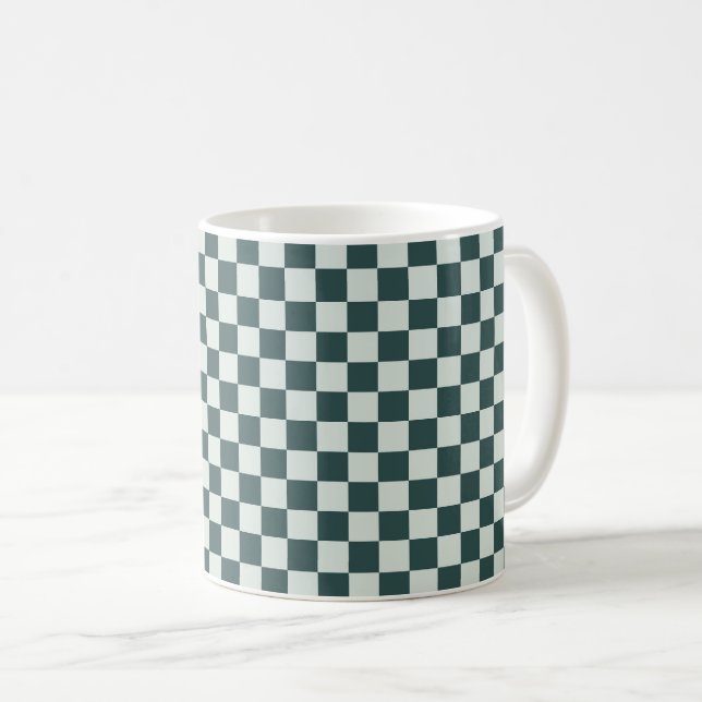 Forest green moss checkerboard pattern coffee mug (Front Right)