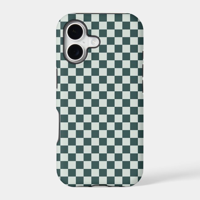 Forest green moss checkerboard pattern iPhone case (Back)