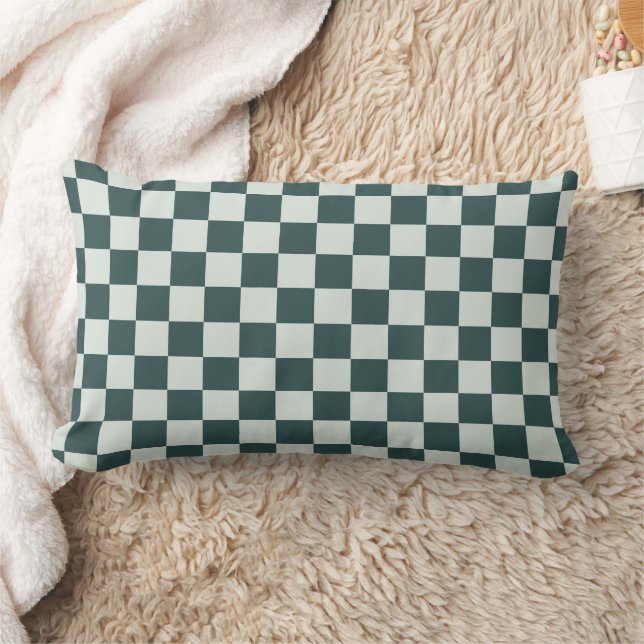 Forest green moss checkerboard pattern lumbar pillow (Blanket)