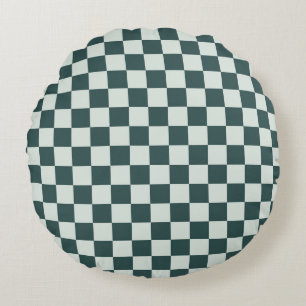 Forest green moss checkerboard pattern round pillow