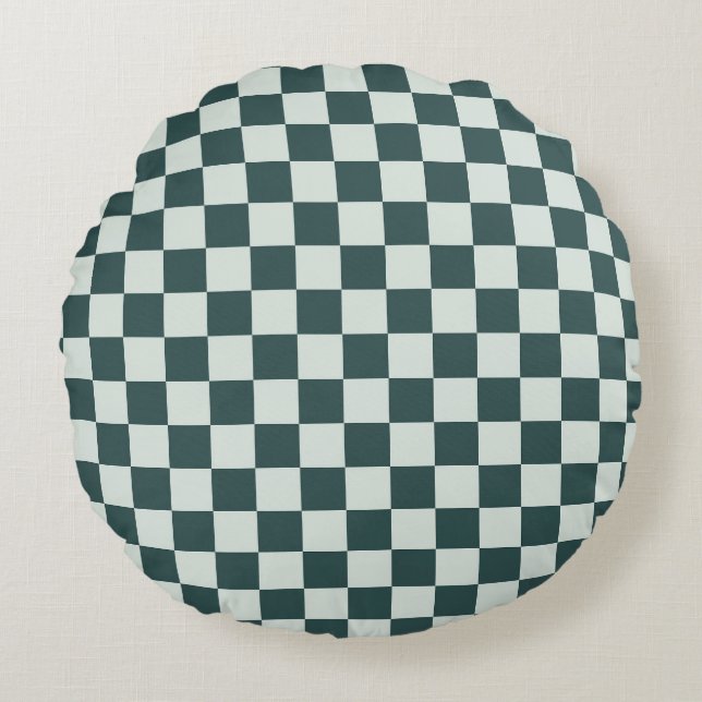 Forest green moss checkerboard pattern round pillow (Front)