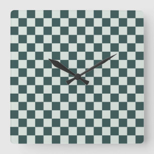 Forest green moss checkerboard pattern square wall clock