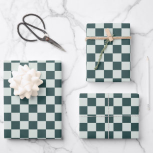 Forest green moss checkerboard pattern wrapping paper sheets