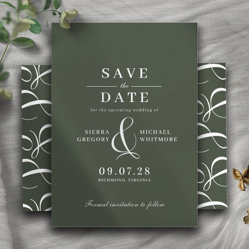 Forest Green Moss  Formal Modern Retro Typography Save The Date