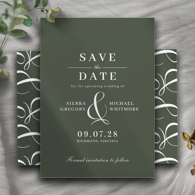 Forest Green Moss | Formal Modern Retro Typography Save The Date (Creator Uploaded)
