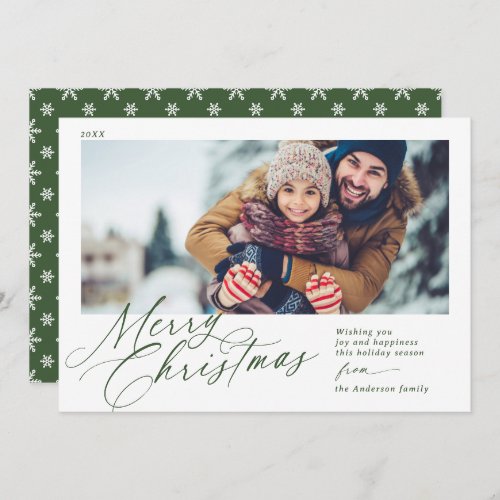 Forest Green Moss Merry Christmas Horizontal Photo Holiday Card