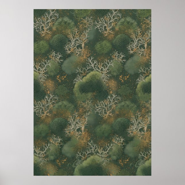 Forest Green Moss Reindeer Lichen Pattern Poster (Front)