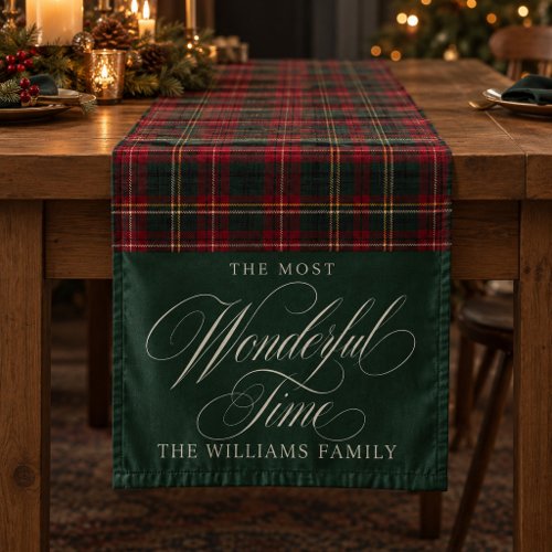 Forest Green Most Wonderful Time Holiday Family Short Table Runner