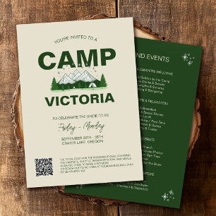 Forest Green Mountain Camp Bachelorette Itinerary  Invitation