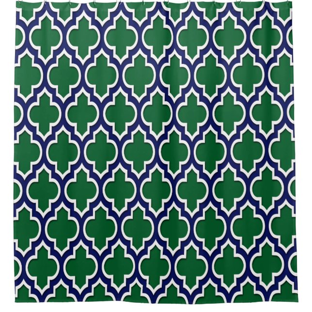 Forest Green Navy Blue White XL Moroccan #4DS Shower Curtain (Front)