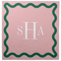 Forest Green on Pink Three Letter Monogram Wavy