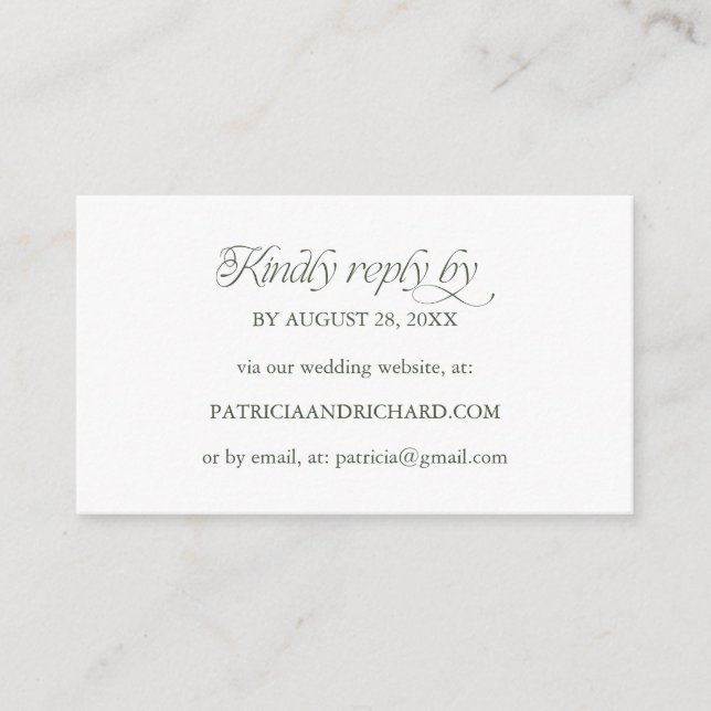 Forest Green Online RSVP Wedding Website Enclosure Card (Front)