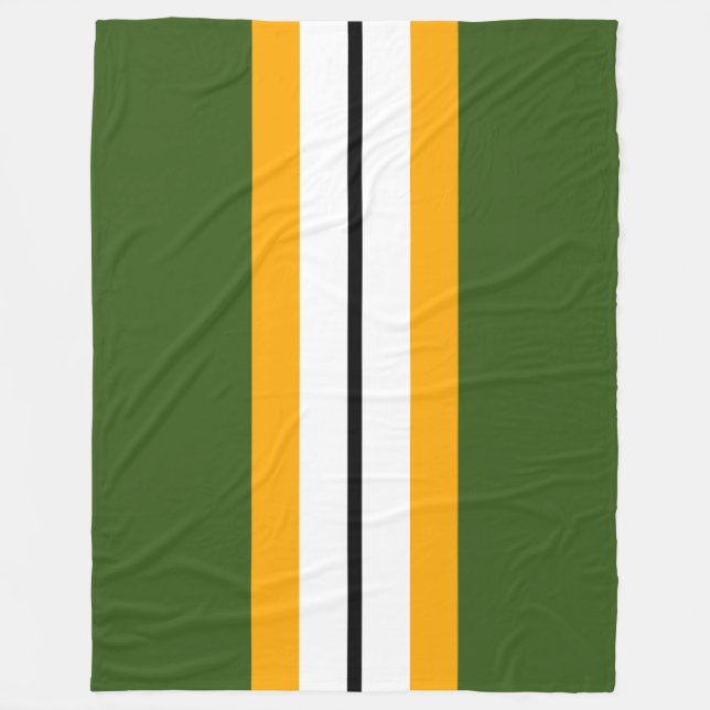 Forest Green Orange Black White Racing Stripes Fleece Blanket (Front)