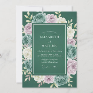 Forest Green Painterly Botanical Wedding Invitation