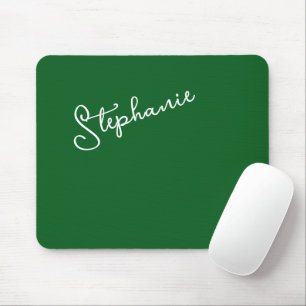 Forest Green Personalized Name Script Minimalist Mouse Pad