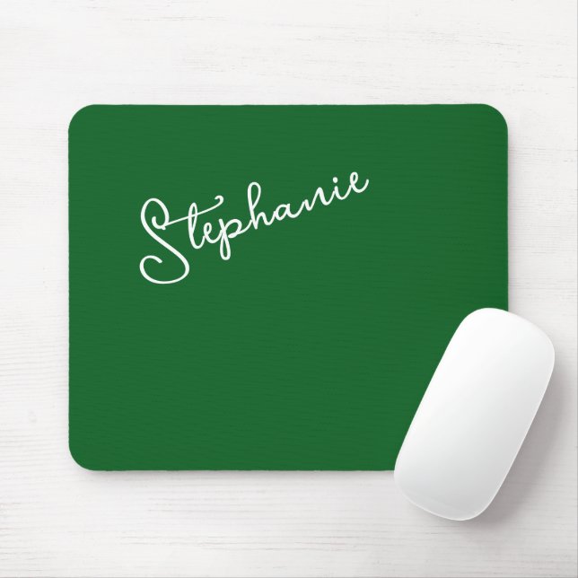 Forest Green Personalized Name Script Minimalist  Mouse Pad (With Mouse)