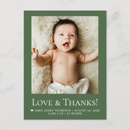 Forest Green Photo Baby Love & thanks Modern  Postcard