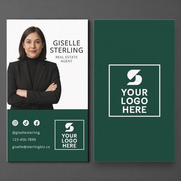 Forest Green Photo Logo Real Estate Agent Business Card