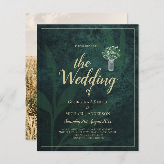 Forest Green PHOTO Wedding Invitation (Front/Back)