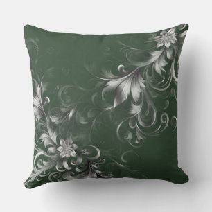 Forest Green Pillow with Elegant Silver Accents