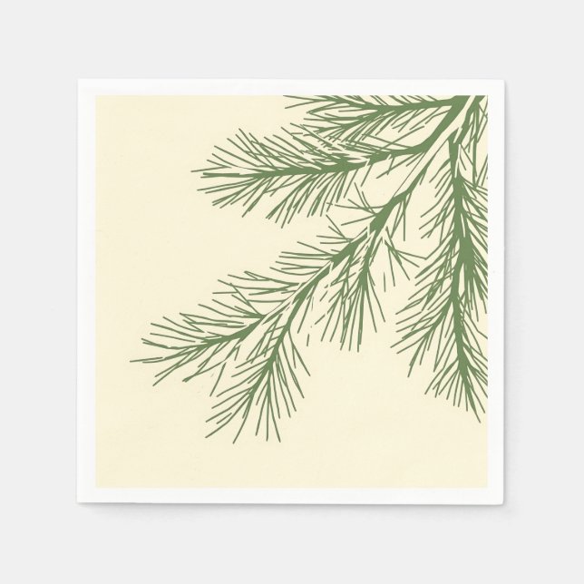 Forest Green Pine Branches on Cream  Napkins (Front)