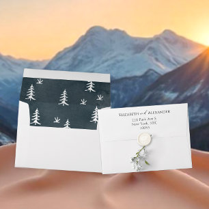 Forest green pine tree Liner & Return Address Envelope