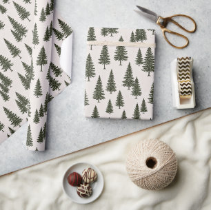 Forest Green Pine Tree Woodland Pattern Wrapping Paper