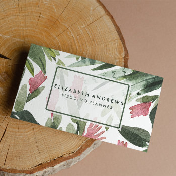 Forest Green Pink Tropical Floral Business Cards by kicksdesign at Zazzle