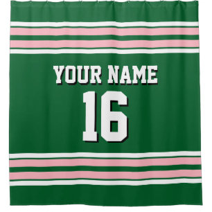 Forest Green Pink White Stripes Sports Jersey Shower Curtain