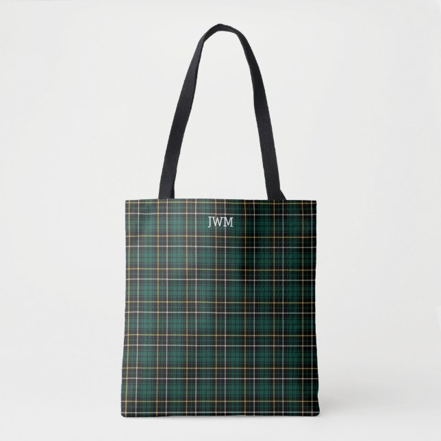 Forest Green Plaid MacAlpine Tartan Monogram Tote Bag (Front)