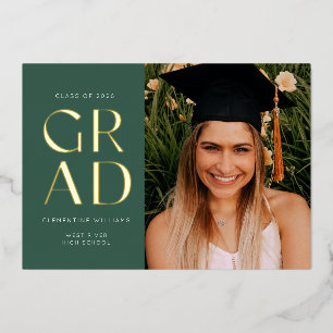 Forest Green Pressed Foil Grad Block Graduation Invitation