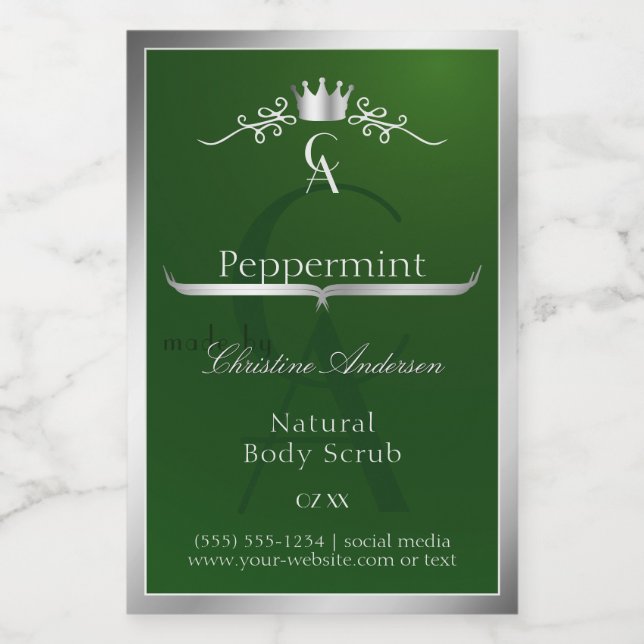 Forest Green Product Label Silver Frame Monogram (Single Label)