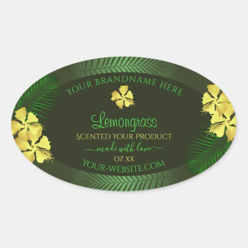 Forest Green Product Label Yellow Hawaiian Flowers