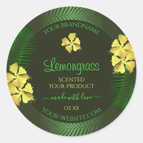 Forest Green Product Label Yellow Hawaiian Flowers
