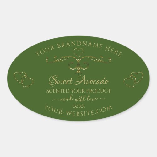 Forest Green Product Labels Gold Ornaments Hearts