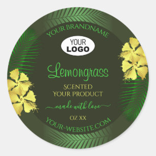 Forest Green Product Labels Yellow Hibiscus Logo
