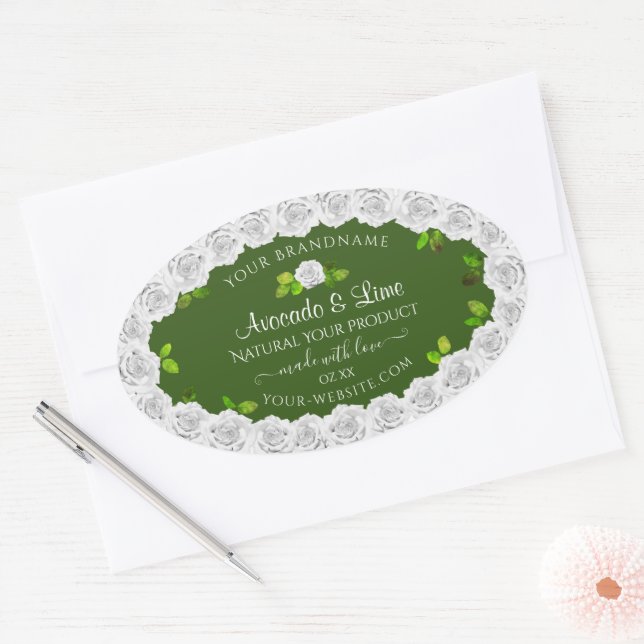 Forest Green Product Packaging Labels White Roses (Envelope)