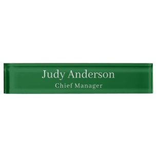 Forest Green Professional Plain Modern Elegant Desk Name Plate