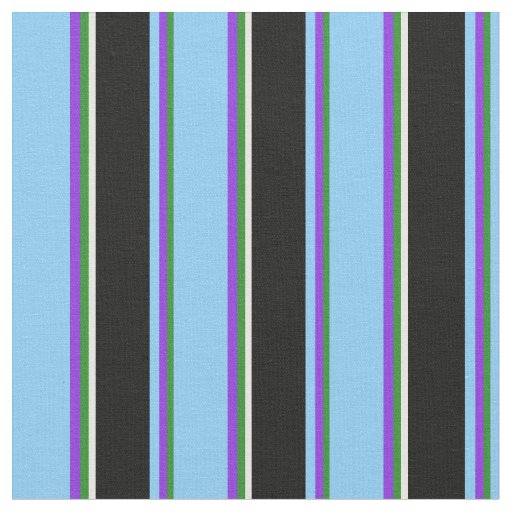 Forest Green, Purple, Light Sky Blue, Black, White Fabric