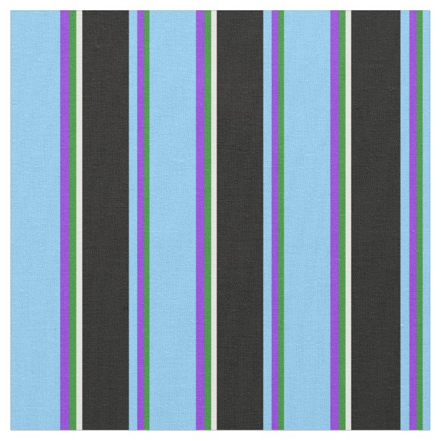 Forest Green, Purple, Light Sky Blue, Black, White Fabric (Close Up)