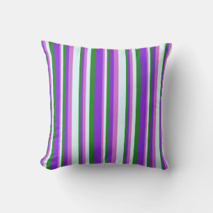 Forest Green, Purple, Orchid & Light Cyan Pattern Throw Pillow