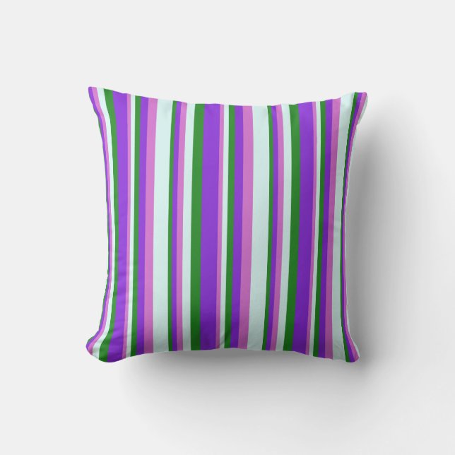 Forest Green, Purple, Orchid & Light Cyan Pattern Throw Pillow (Front)