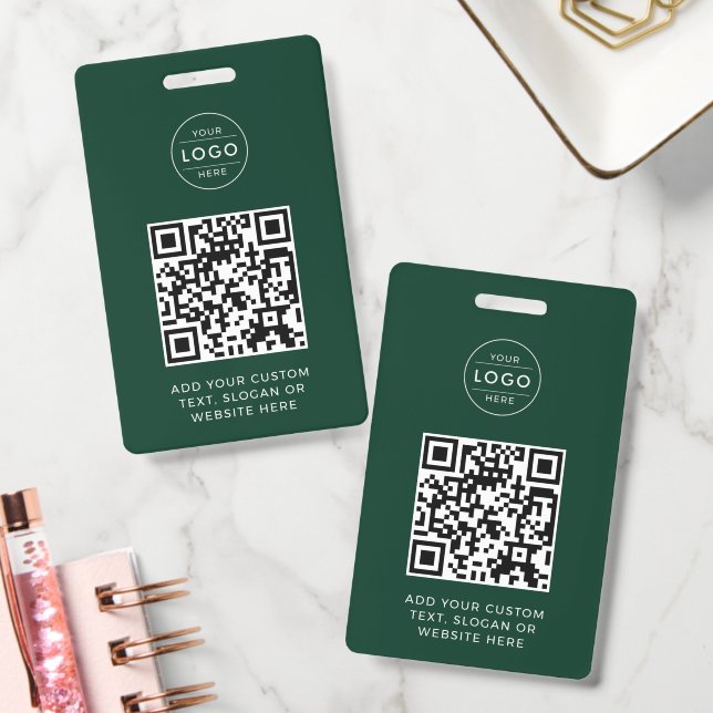 Forest Green QR Code Custom Company Logo Badge (Office)